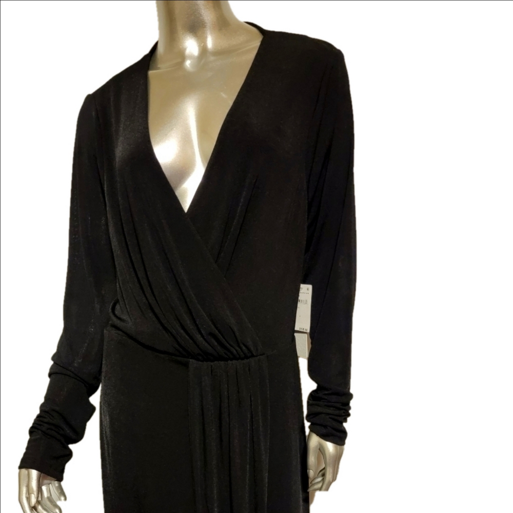 Good American Black Faux Wrap Long Sleeve Dress Size 4